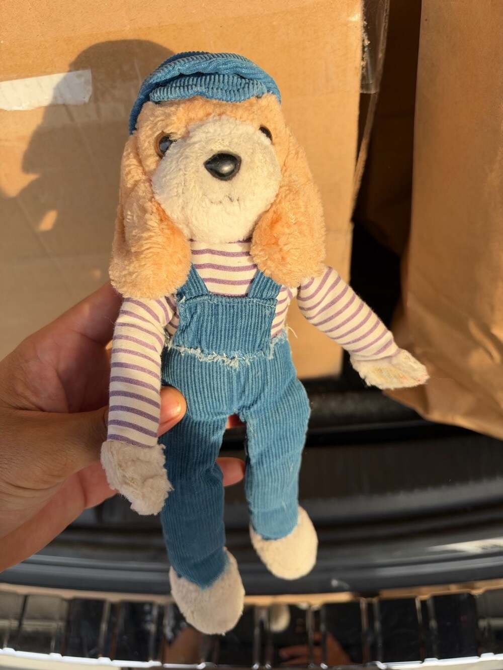 Russ Berrie Danny Puppy Dog Plush Stuffed Animal Toy Corduroy Hat Overalls